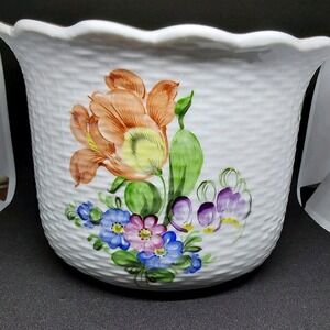 HEREND PORCELAIN HANDPAINTED FLORAL MULTI COLOR BASKET CACHEPOT-RAREβ